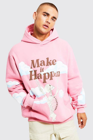 Sudadera rosada con print Make it Happen en tamaño oversized en estilo slim fit.